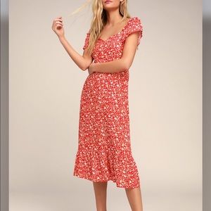 Mariana Red Floral Print Midi Dress